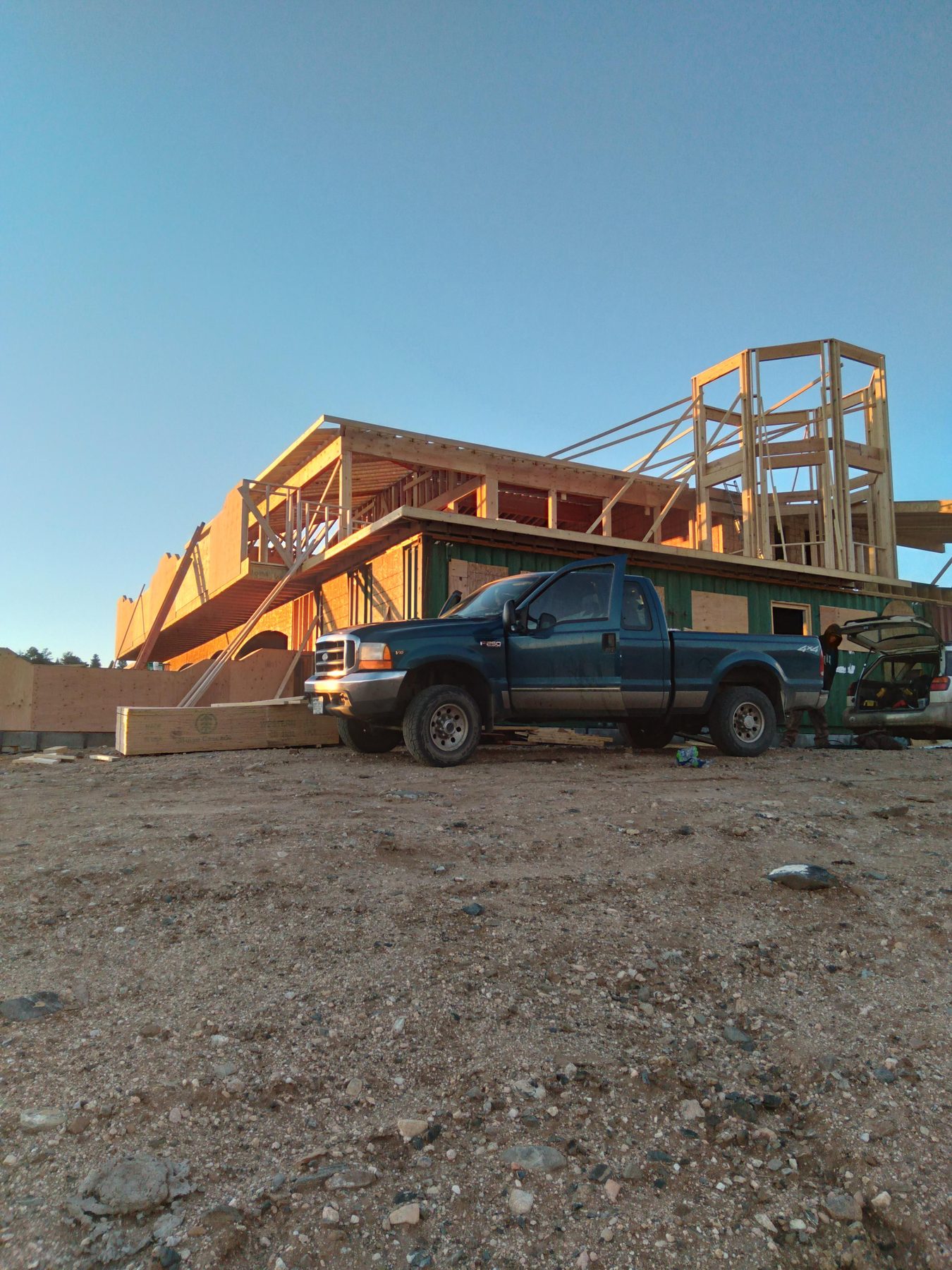Framing and deck structure over the walkout level.